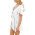 thumbnail image 2 of Casual V Neck Womens Summer Short Rompers Tie Front Wide Leg Jumpsuit, 2 of 5