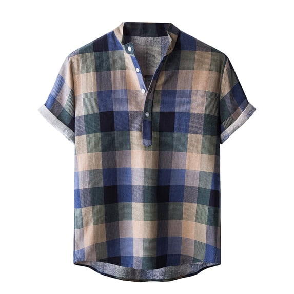 YYDGH Men's Hawaiian Color Block Shirt Short Sleeve Button Down Shirts Casual Casual Summer Beach Shirt Blue XXL