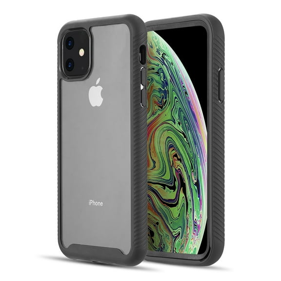 Apple iPhone 12 Mini /5.4" Phone Case Hybrid Cover Rugged [TPU Cushion] Enhanced Hand-Grip TPU Cushion Bumper   Transparent Clear Shock-Absorbing Frame Protective Hard BLACK Cover for iPhone 12 Mini