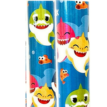 Baby Shark Blue Gift Wrapping Paper, 70 Sq Ft Premium Wrap Grid Lines on Back for Easy Cutting, Birthday Presents Christmas Halloween Holiday DIY Gift Party Favors Office Home Decor Supplies