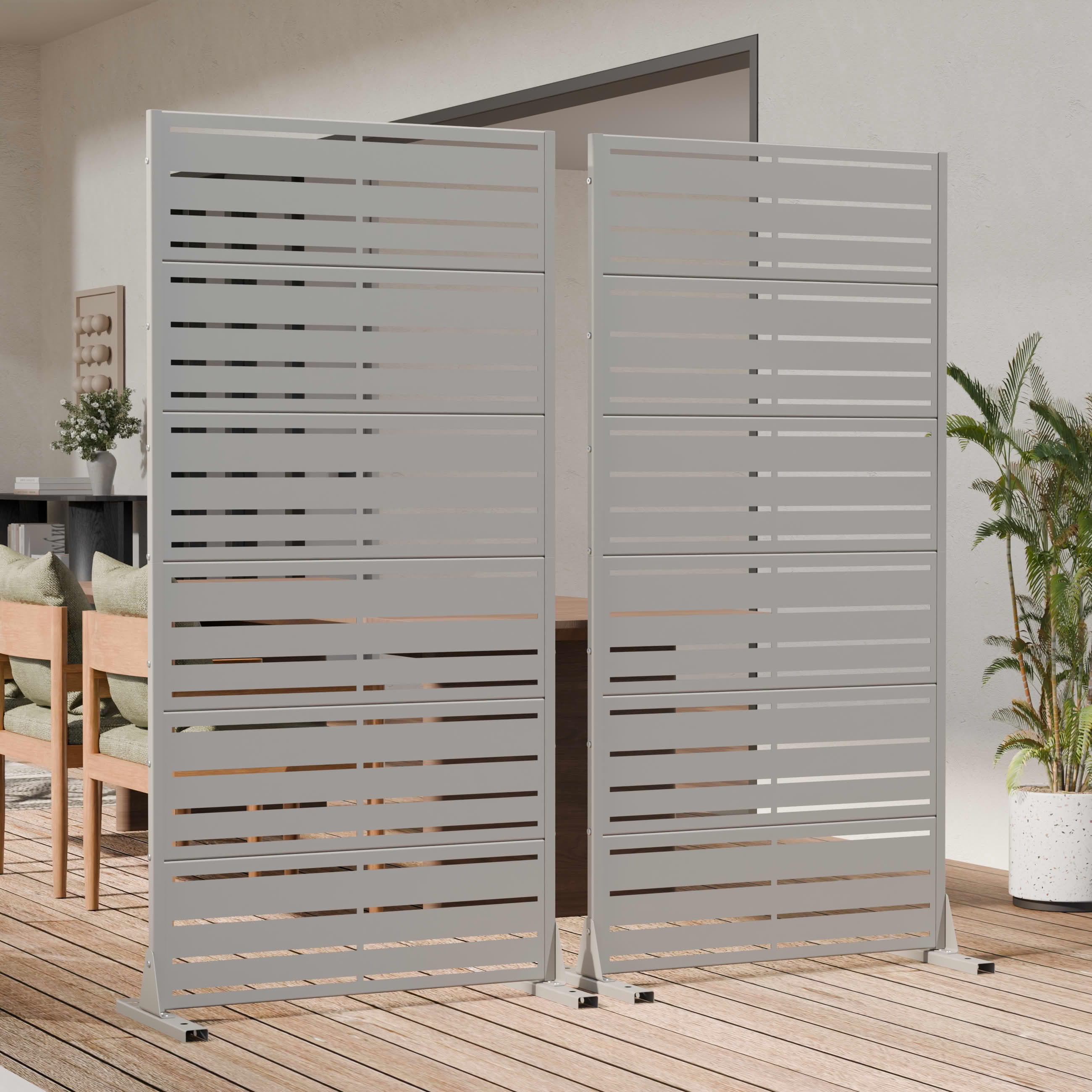 MAYEERTY Outdoor Metal Privacy Screen 6ft × 3ft Gray, 6-Panel Wide-Narrow Louvered, Rust-Resistant for Balcony