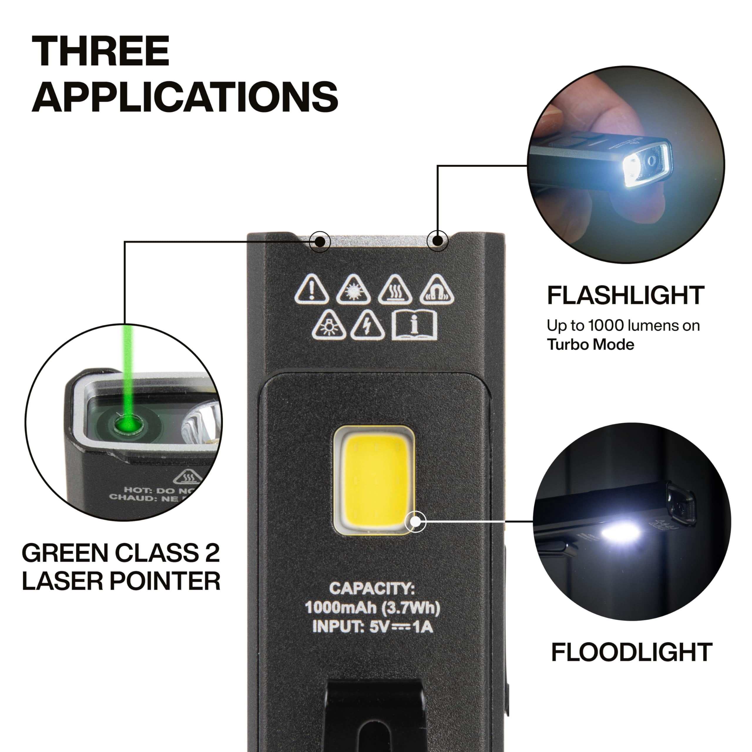 Klein Tools 56074 Edc Pocket Flashlight With Green  Three Brightness Modes Up To 1000 Lumens Turbo Mode Built-in Floodlight <1mw 510 530nm Class 2 Rechargeable