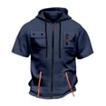 thumbnail image 4 of Short Sleeve Hoodies for Men Summer Fall Drawstring Loose Hooded Sweatshirt with Pockets Casual Zip Up Jacket Outerwear, 4 of 4