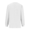 thumbnail image 5 of Womens Casual V Neck Puff Sleeve Tops Lace Patchwork Breathable Soft Comfy Long Sleeve Pullover Loose Mesh Shirt, 5 of 6