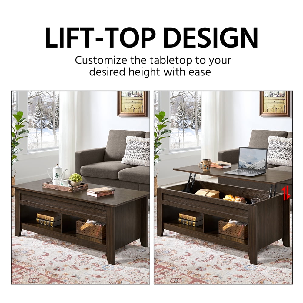 Alden Design 47.5" Lift Top Coffee Table with 2 Storage Compartments for Livingroom, Espresso