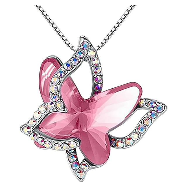 Collier Papillon en Cristal pour Femmes Collier Pendentif Multicolore à la Mode