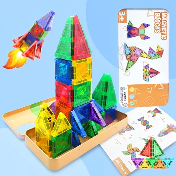 Mini Magnetic Tiles Travel Magnetic Tiles, 26 PCS Magnetic Building Blocks Set with Strongest Magnets, Travel Toys Christmas Toy Gift Ages 3-5 5-7 4-8 Boys and Girls