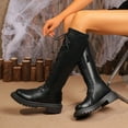 thumbnail image 4 of Mepaouo Women's Combat Knee High Boots Riding Platform Lace up Lug Sole Motorcycle Long Boots(Black,9), 4 of 8
