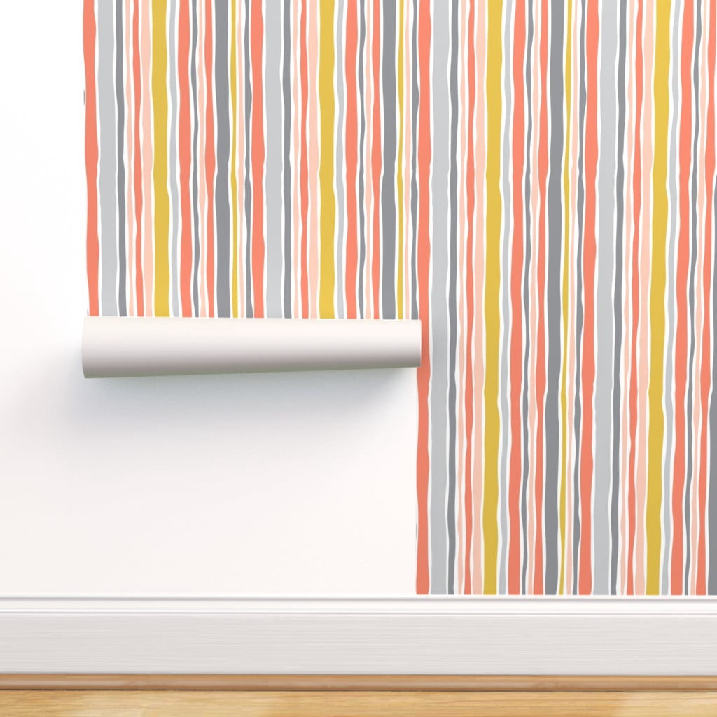 Peel-and-Stick Removable Wallpaper Stripe Vertical Coral Stripes