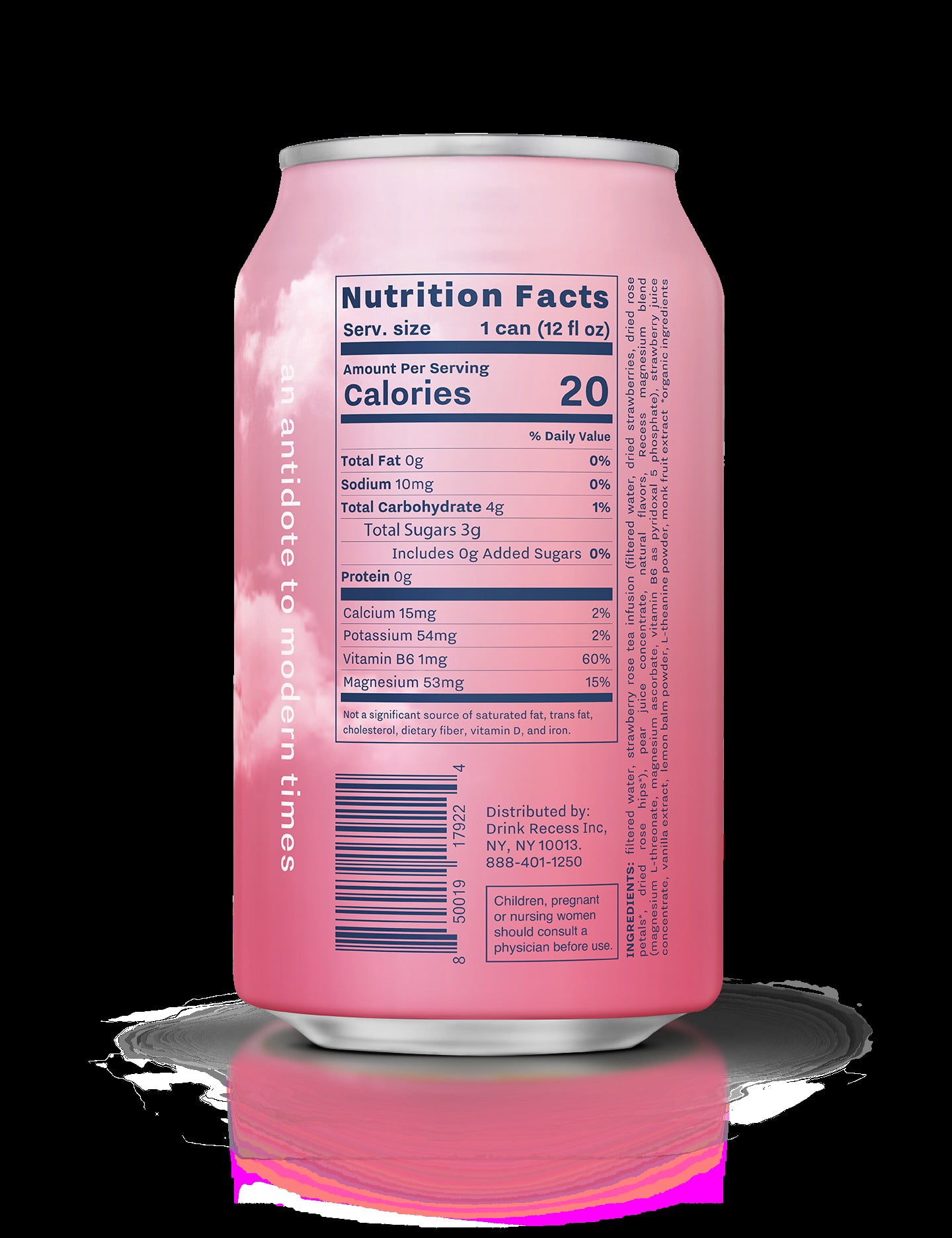 Recess Infused Strawberry Rose Sparkling Water 12 fl oz