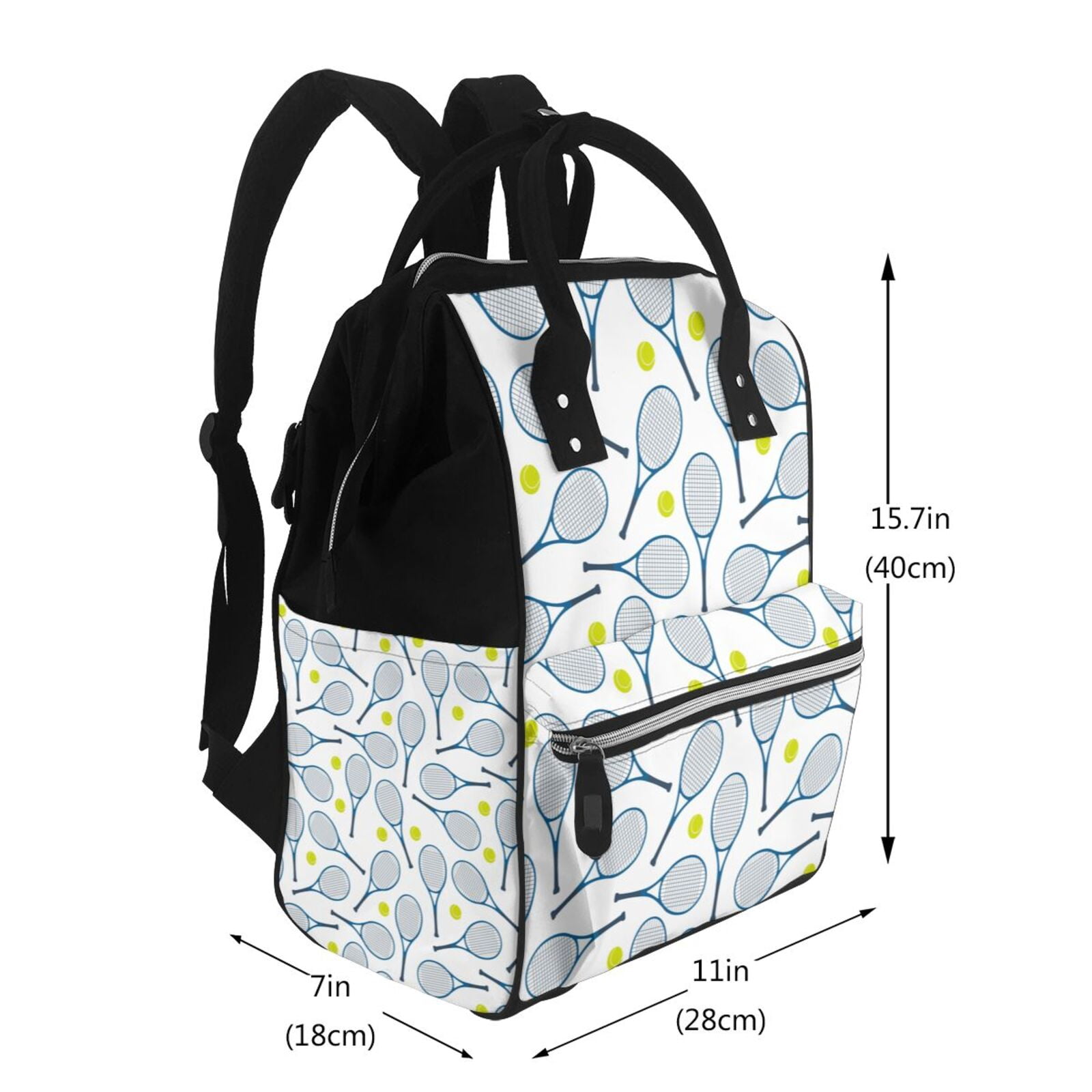Fuzoiu Tennis Rackets And Balls Print Diaper Bag Backpack,Baby Essentials Travel Tote,Multi function Waterproof Diaper Bag, Travel Essentials Baby Bag - Unisex