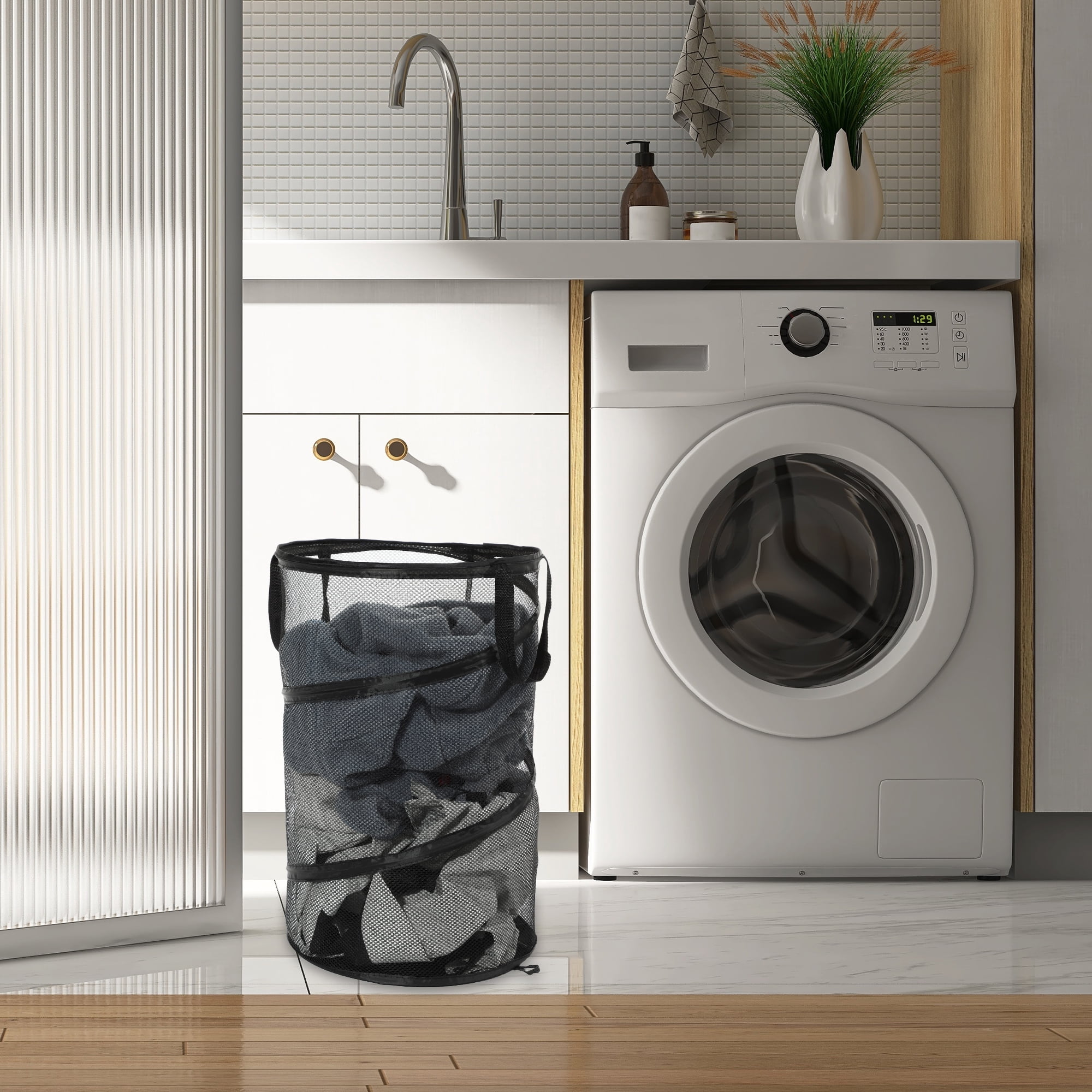 Unique Bargains Folding Laundry Basket for Bathroom 1 Pc Black-20L