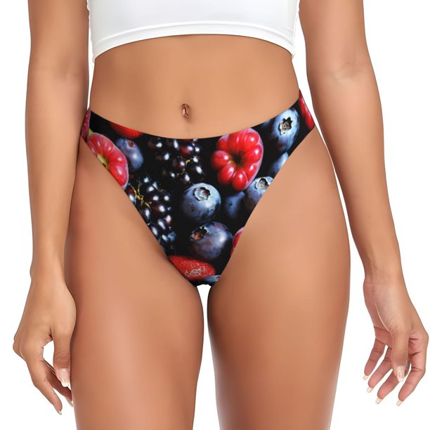 Fotbe Variety Of Fruits And Berries Tanga Sin Costuras para Mujer con Estampado – Panties Invisibles, Transpirables y Cómodos para Uso Diario-4X-Large