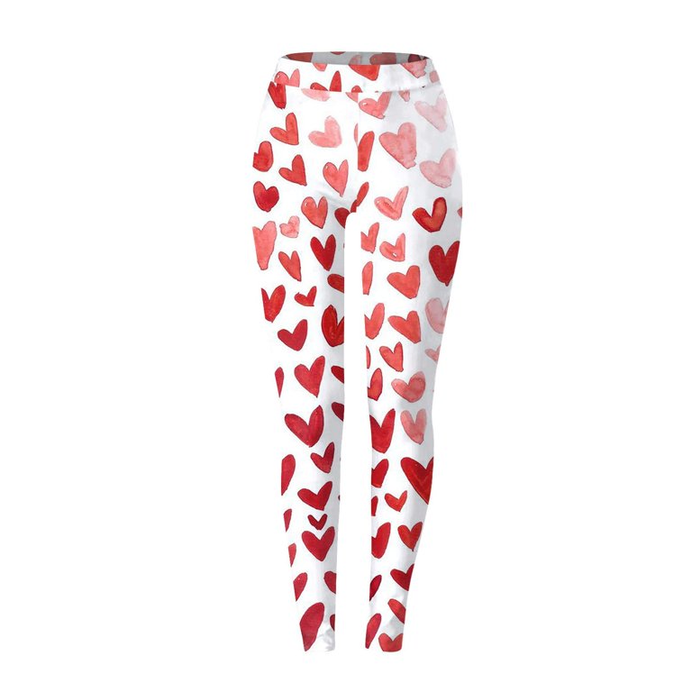 Yoga Pants Plus Size Casual Printing Heart Shape Pattern High Rise Pants  for Women Fashion Slim Fit Workout Trendy Womens Pants Straight Lightweight  Party Vacation Beach Pants（Red,L） 