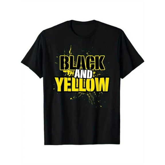 Fashion Graphic Tee,Tops Has"Black And Yellow"Letter Print,Casual Round Neck Regular Fit T-shirts, Size(S-5XL)