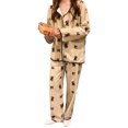 thumbnail image 1 of Conjunto de pijama de manga larga para mujer, ropa de dormir de dos piezas con botones y estampado de dibujos animados bonitos para cachorro en casa de primavera L, 1 of 8