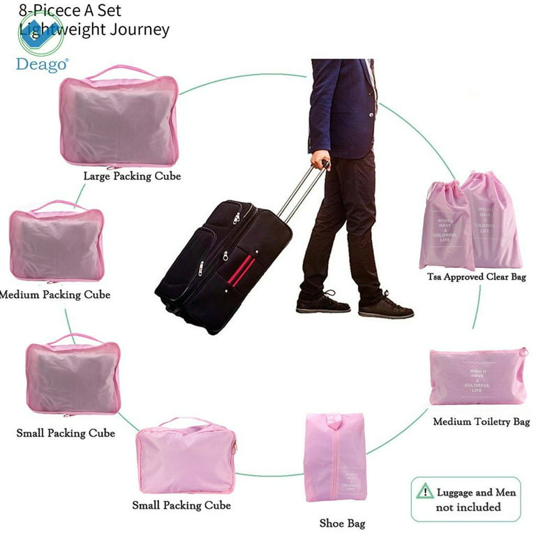 Deago 8 PCS Waterproof Travel Packing Cubes with Shoe Bag Luggage Organizer  Storage Bag Set (Gray) 