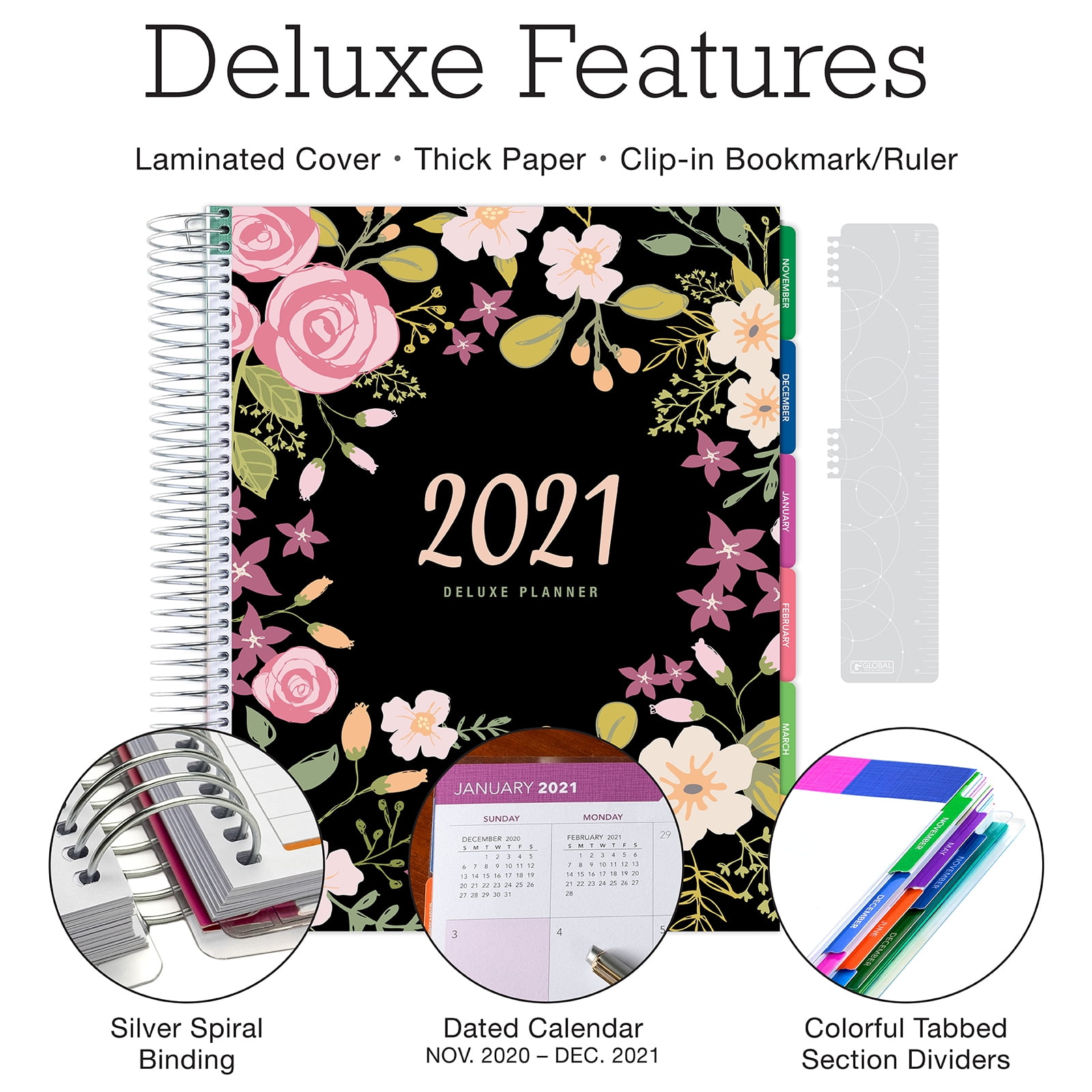 8.5x11 Includes Page Tabs Nov 2020 Through Dec 2021 Seaside Watercolors Bookmark Pocket Folder Daily Weekly Monthly Planner Yearly Agenda Planning Stickers Deluxe 2021 Planner: 14 Months