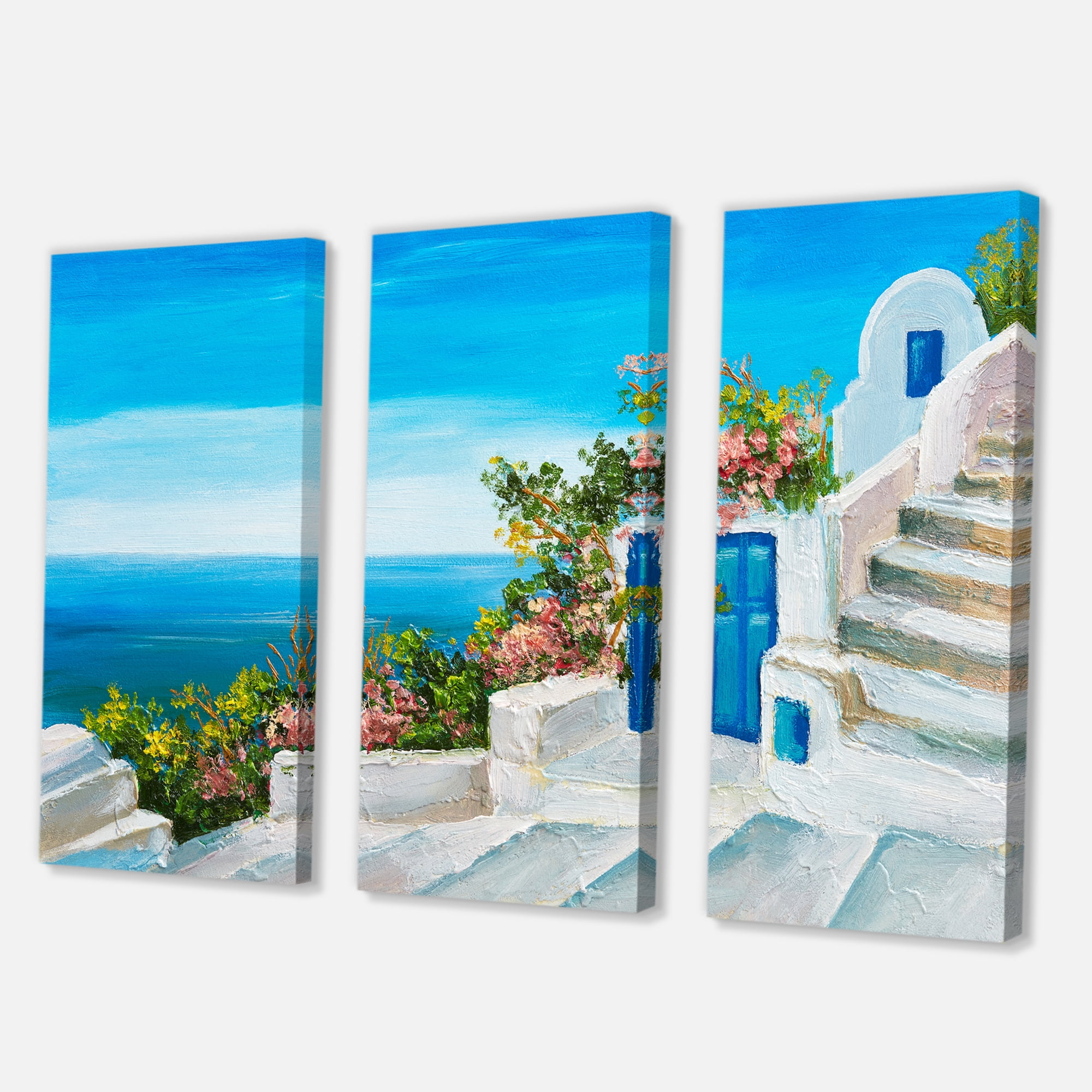 Designart ' House With Colorful Flowers Near The Sea IV ' Nautical & Coastal Canvas Wall Art Print