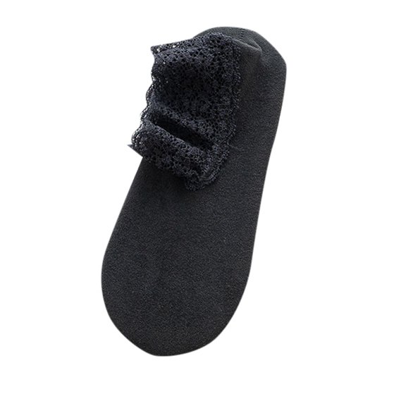 HNMKIU Women's Lace Trimmed Low Cut Socks with Non- Silicone Grip for Warmth and Comfort at Home Black,One Size