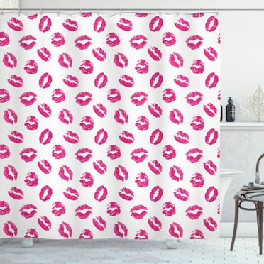 Ambesonne Kiss Shower Curtain, Vibrant Colored Lipstick, 69"Wx84"L, Fuchsia White