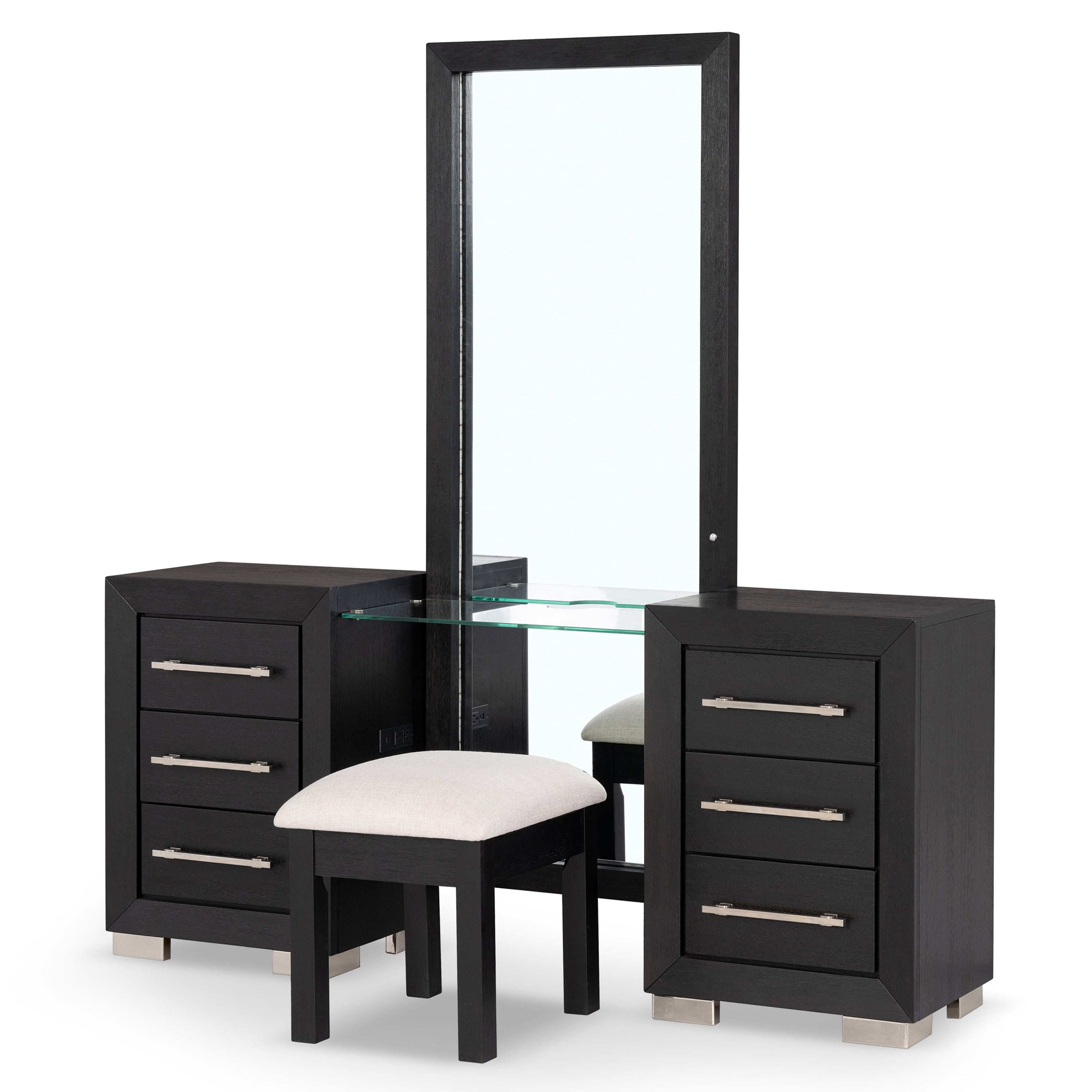 Furniture of America Bennett 4-Piece Modern 6-Drawer Vanity Set with LED and Power Outlet, Black