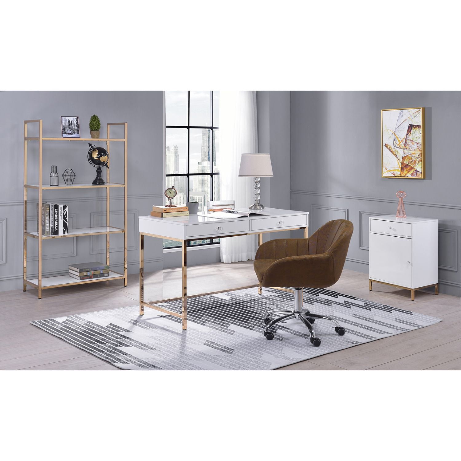 Rectangular Writing Desk with 2 Drawers, Contemporary Home Office Desk, 47.5 in Wide, Freestanding Study Table