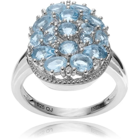 Brinley Co. Women's White and Blue Topaz Rhodium-Plated Sterling Silver Cluster Fashion Ring