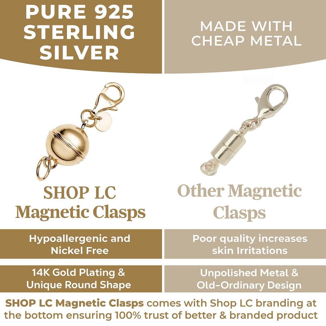 Magnetic Clasps for Necklaces in 925 Sterling Silver Magnetic Necklace Clasp 14K Yellow Gold Plated Jewelry Lock with Lobster Clasp for Women Women 2.50 Grams Christmas Gifts