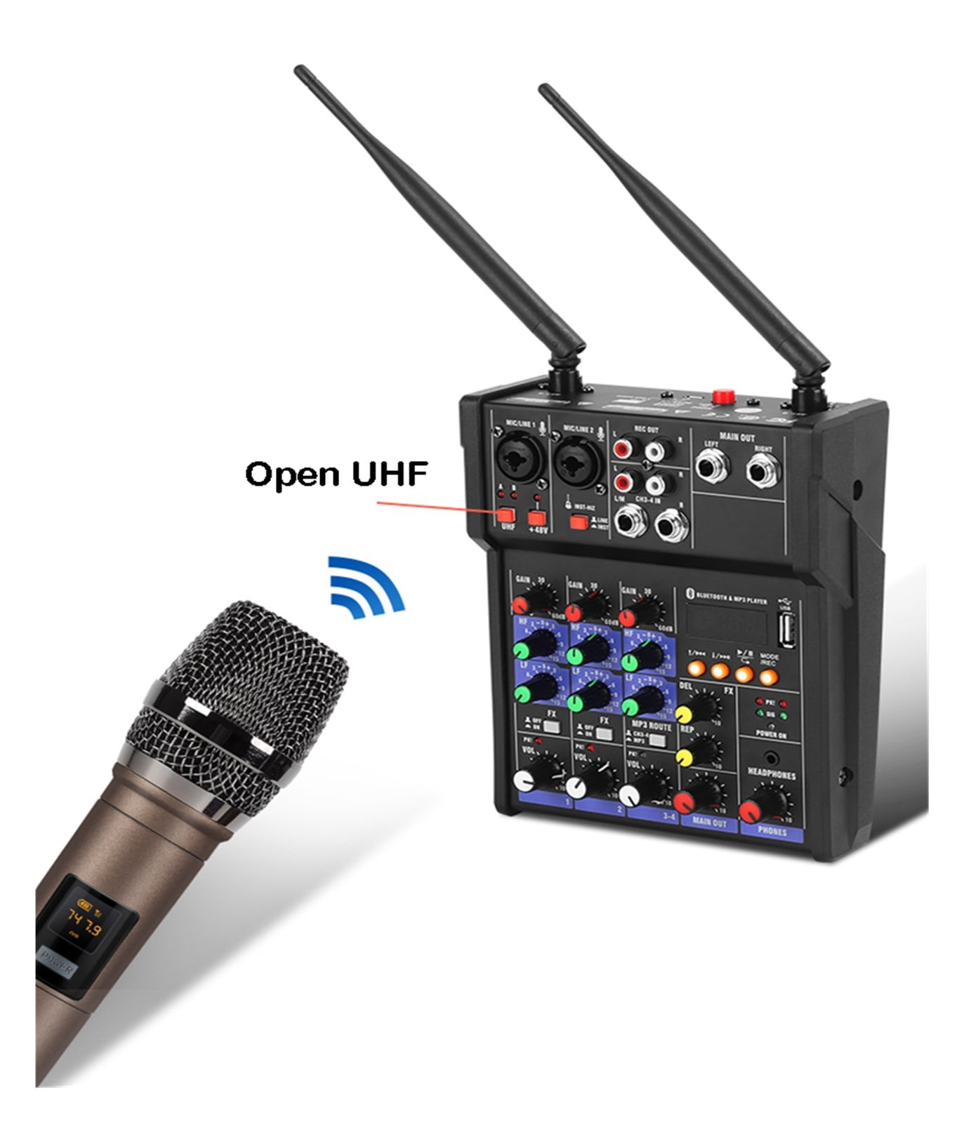 Audio DJ Mixer 4 Channels Console Wireless Microphone Sound Recording Table Professional Audio Mixing Console ,Easy to Operate