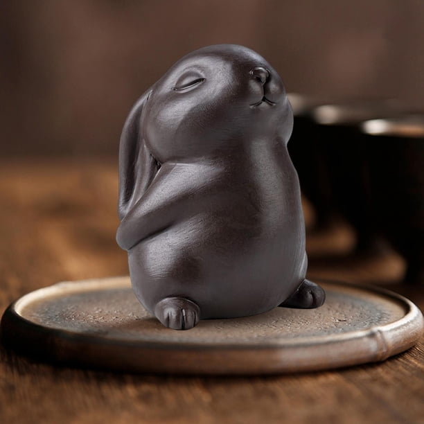 Estatuilla de conejo, estatua de , decoración de mesa de té, colección de ilustraciones, escultura de animales, adorno de escritorio artesanal De pie7cmx5cmx10cm Soledad Escultura de conejo