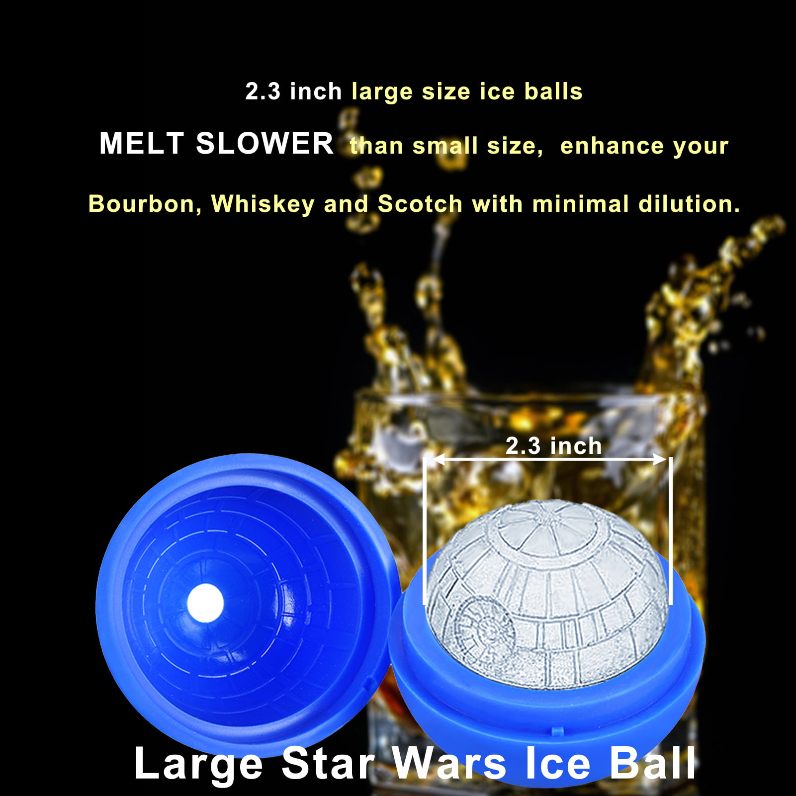 GRUISE Star Wars Death Star Silicone Ice Cube Mold Tray, Blue Round Ice Cube Mold for Whiskey, Bourbon, Cocktails, Chocolate (2 Packs)