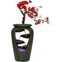 Indoor 20” H Desktop Fountain,Relaxation Tabletop Resin Fountain Waterfall Feature, Vase Shape Illuminated Waterfall with Automatic Pump and Color Changing LED Lights for Home, Office, Coffee Shop