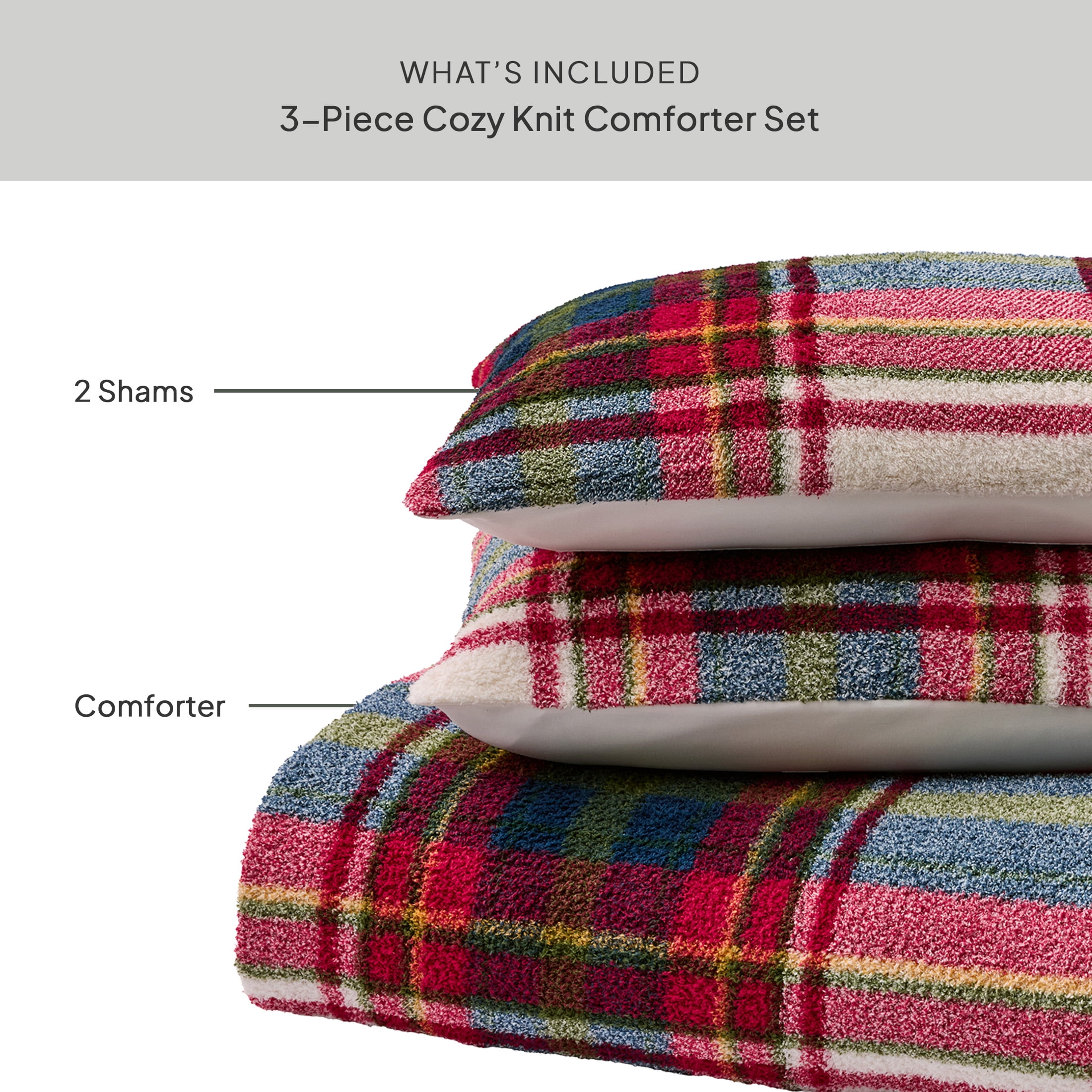 Better Homes & Gardens King 3-Piece Comforter Set, All-Season, Holiday Plaid Cozy Knit