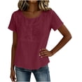 thumbnail image 5 of GUACER Short Sleeve Cotton Linen Tops for Women Floral Embroidery Casual U-Neck Blouses for Summer, 5 of 6