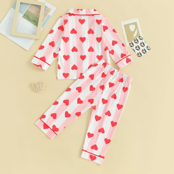 Gupgi Toddler Girl Valentine Pajamas Set 1Y 2Y 3Y 4Y 5Y Long Sleeve Heart Print Baby Loungewear Kid Girls Striped Sleepwear Walmart
