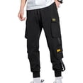 thumbnail image 2 of Xioeram Men Cargo Pants Multi Pockets Solid Color Strap Decor Loose Drawstring Elastic Waist Plus Size Daily Wear Streetwear Long Work Trousers Outdoor Training Pants, 2 of 7
