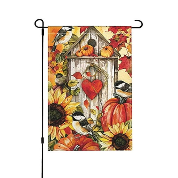 YladaFaie Thanksgiving Pumpkin Small Garden Flag Vertical Double Sided Autumn Watercolor Bird Yard Outdoor Decor 12x18 Inch