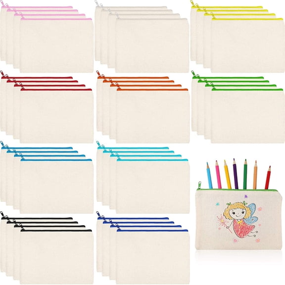 40 Pieces Canvas Zipper Pouch Bags Pencil Pouch Canvas Makeup Bags Blank Pencil Case Cotton Cosmetic Case for Travel DIY