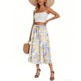 thumbnail image 3 of Yucgh Women's Bohemian Flower Midi Skirt with Pockets, Solid Color High Waisted Skirt, Casual Elastic Waist Skirt for Summer Wear,Yellow,S, 3 of 4