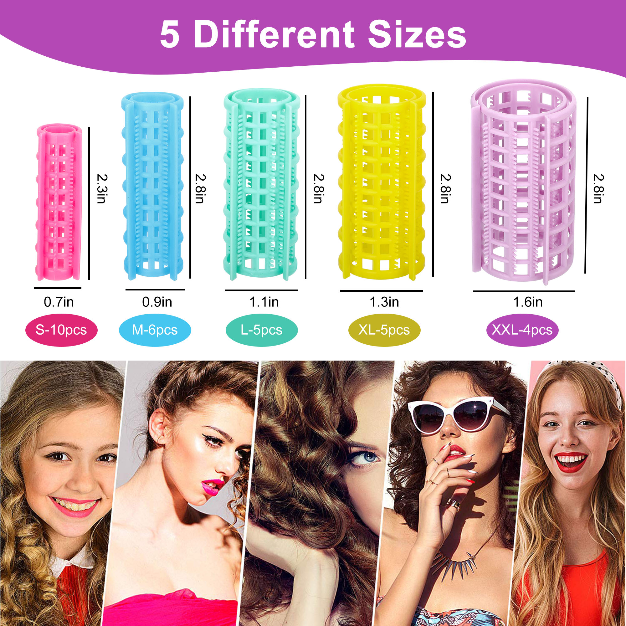 EEEkit 30-Piece Snap-On Hair Rollers, 5 Sizes photo 4