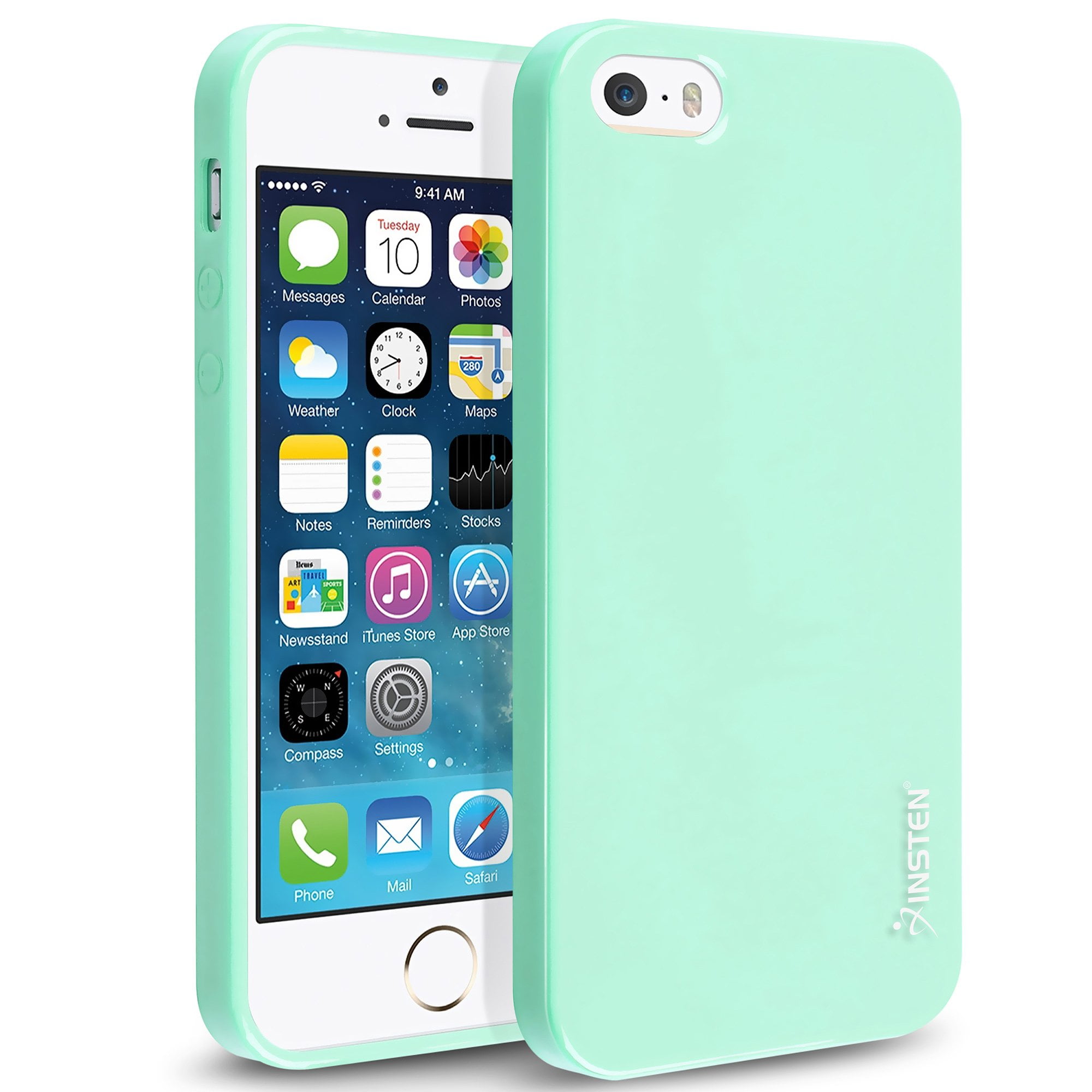 insten tpu rubber skin case for apple iphone se / 5 / 5s, mint