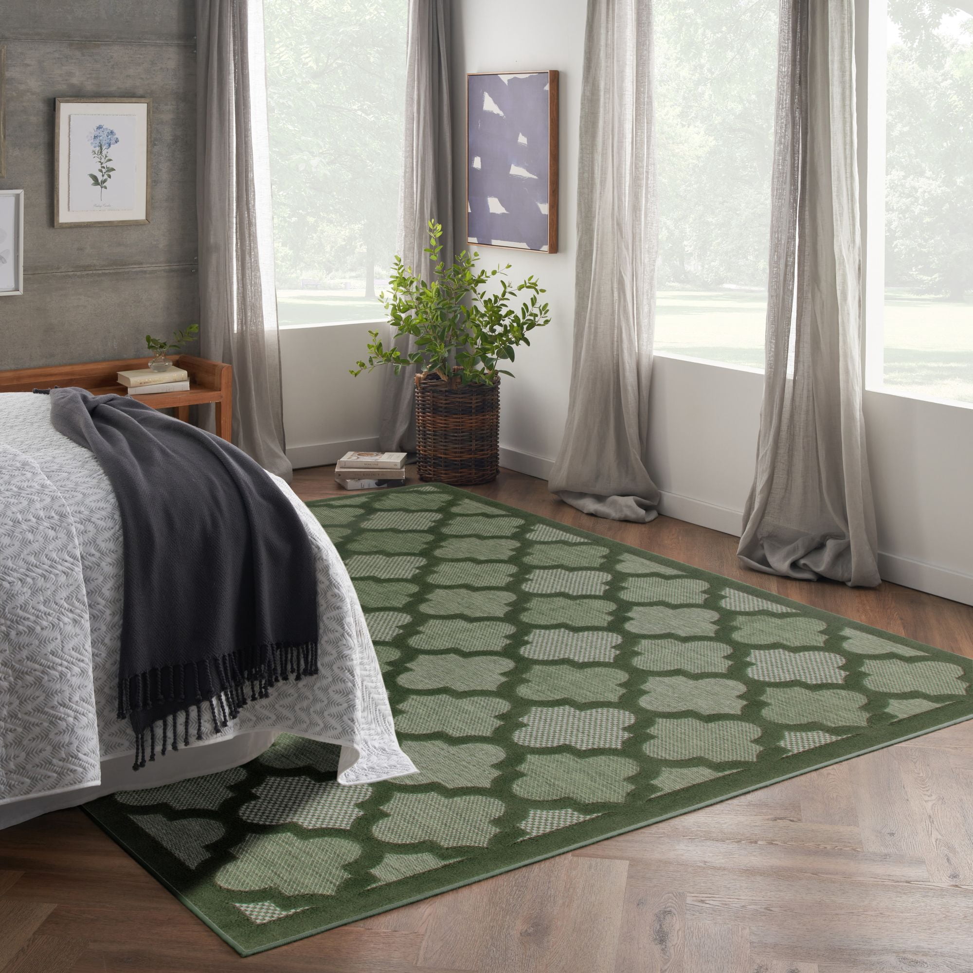 Nourison Easy Care Trellis Flatweave Indoor Outdoor Area Rug 9' x 12' Green