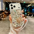 thumbnail image 3 of for iPhone 17 Pro Max Case with Wrist Strap Lanyard for Women Girls 3D Bling Shiny Rhinestone Diamond Crystal Pearl Handmade Glitter Cute Cover Phone Case 6.9'', Silver, 3 of 10