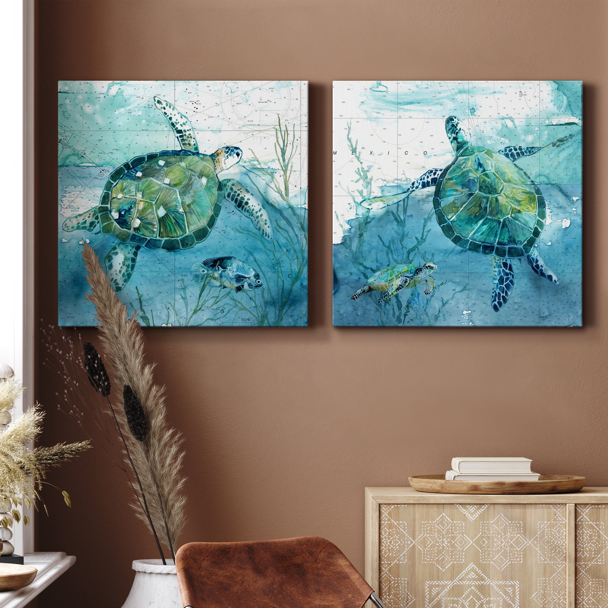 Island Swim I - Premium Gallery Wrapped Canvas - Ready to Hang Set of 2 - 24 x 24 Each