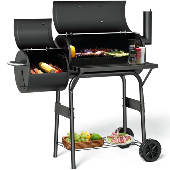 KingChii BBQ Charcoal Smoker and Grills, Offset Smoker for Outdoor, Garden, Patio and Backyard, Black