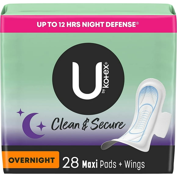 28 Count, Clean & Secure (Previously 'Security') - Overnight Maxi Pads with Wings for women