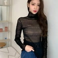 thumbnail image 3 of Women's Long Sleeve Sexy T-Shirt Turtleneck Slim Perspective Sheer Mesh Tops T Shirt Blouse Clubwear,Black, 3 of 6