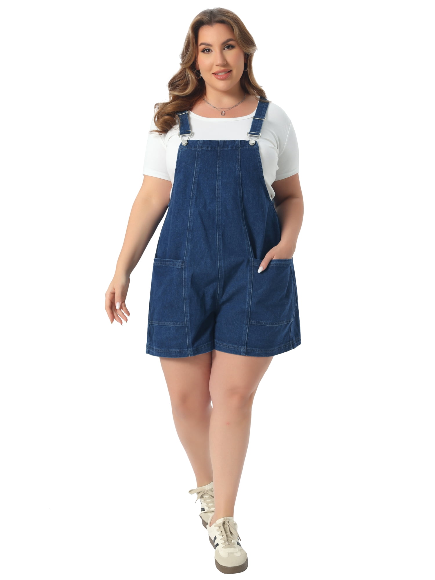DARING DIVA Women's Plus Overall Shorts with Adjustable Straps and Pockets 1X Dark Blue