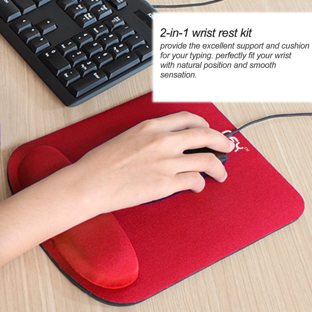 NEX Mouse Pad with Memory Foam Wrist Rest, Non-slip Rubber Base Mouse Mat for Typist Office (Red)